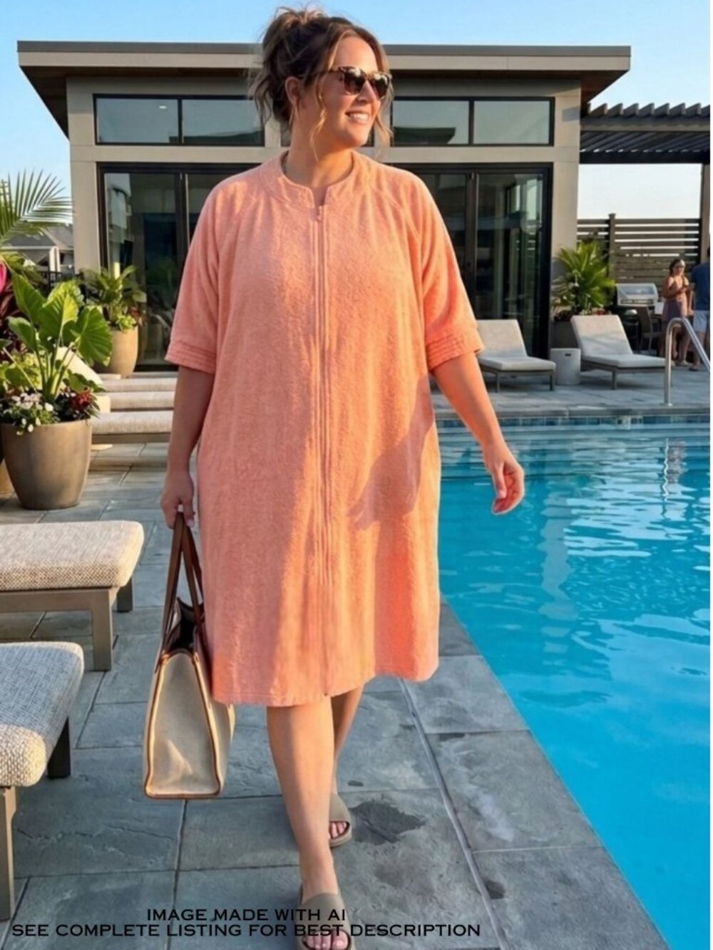 Vintage Sears Terry Cloth Robe 5X Cover Up Peachy Orange Stretch Short Resort